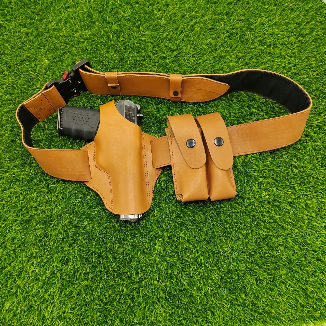 Imported Genuine Leather Belly Belt Holster – For 30 Bore 7/9 Shot & Colt 1911 Pistols