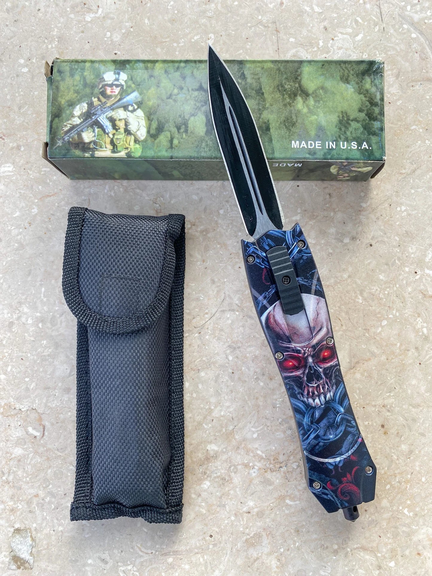 Blue Skull Automatic Knife