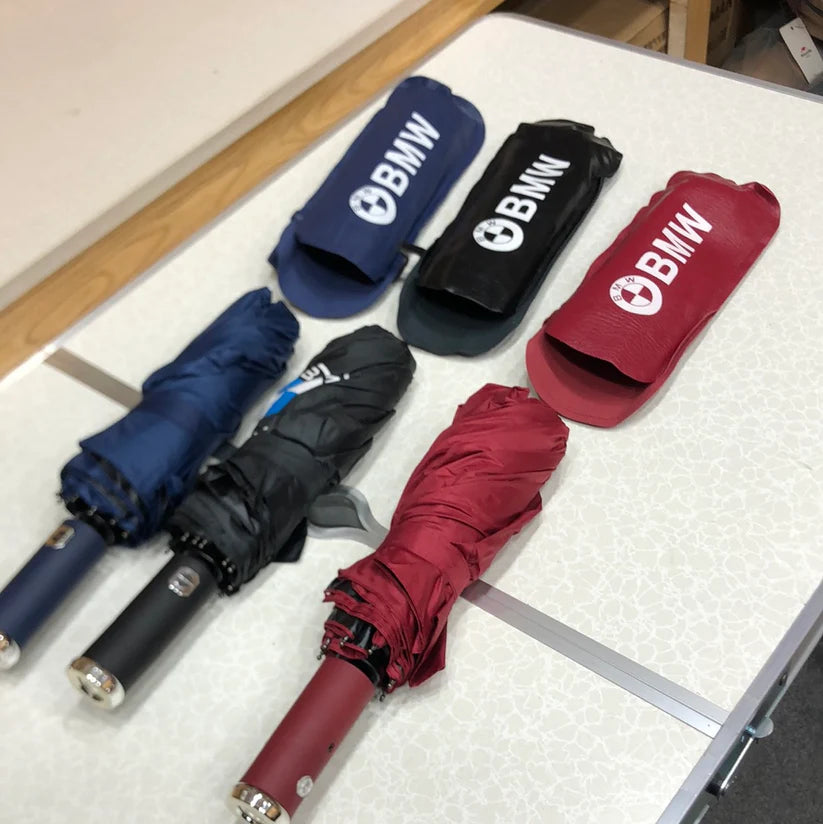 BMW Folding Umbrella with LED Light – Luxury Auto-Themed Umbrella for All-Weather Use