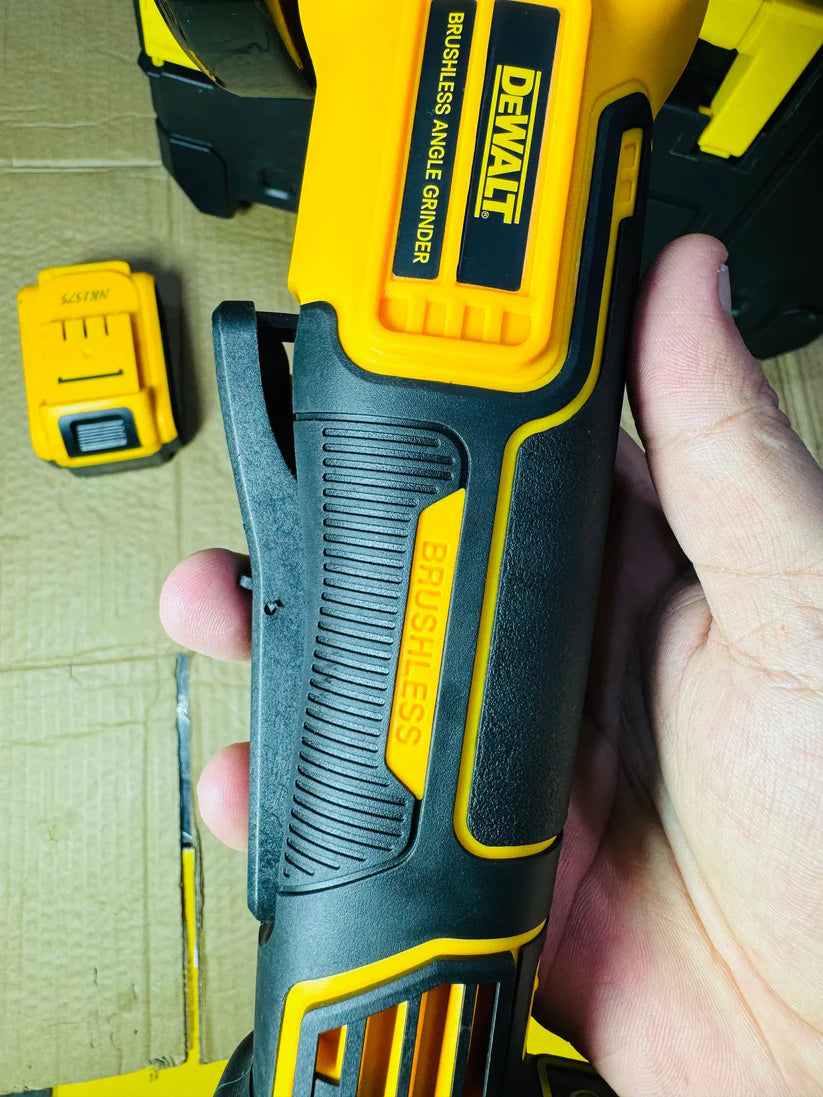 Close up of Dewalt 88V grinder guard and disc