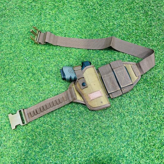 Adjustable Golden Belt Holster with 2 Spare Magazine Pouches for 9mm Pistols