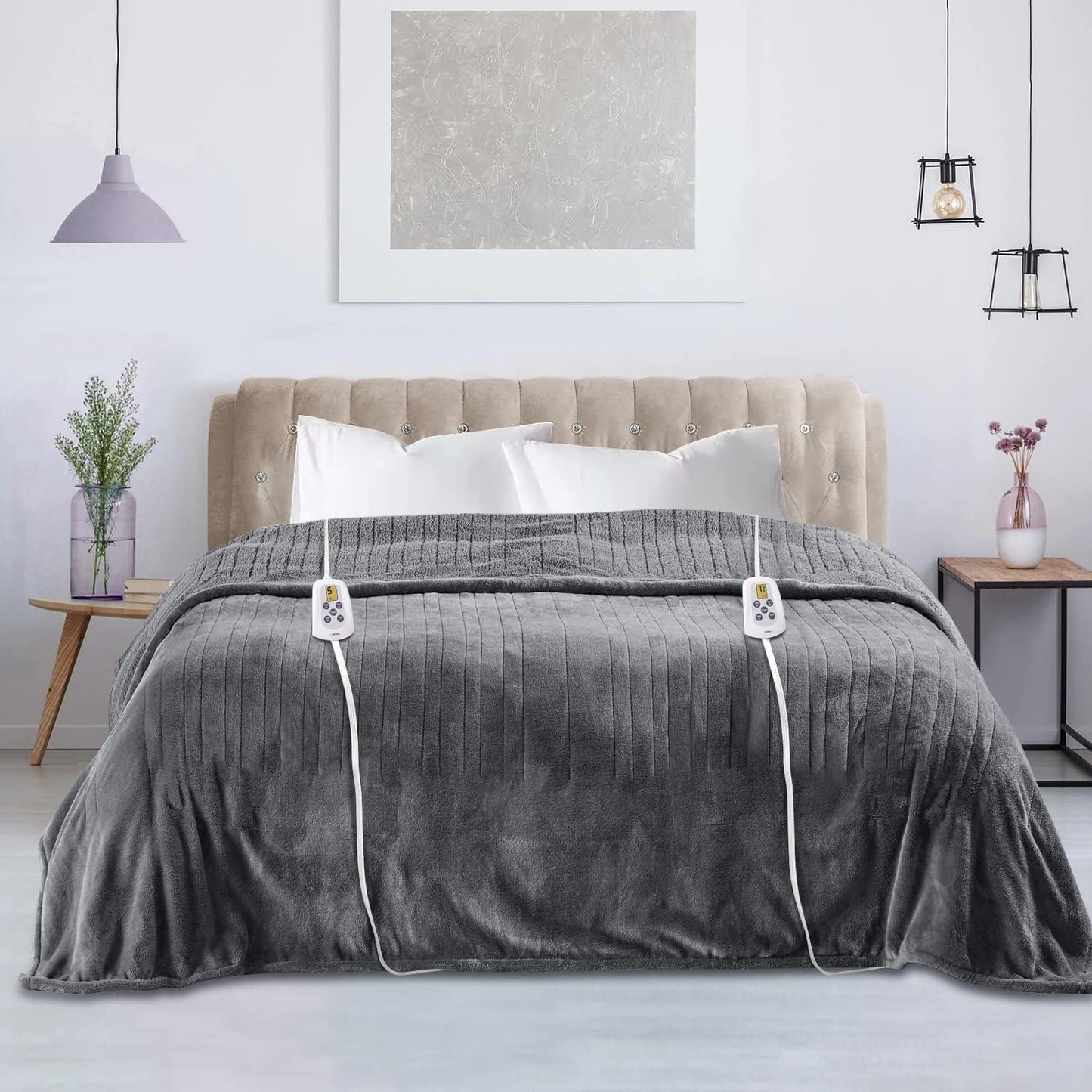 UTOPIA Electric Blanket King Size with Dual Control, Auto Shut Off, Grey