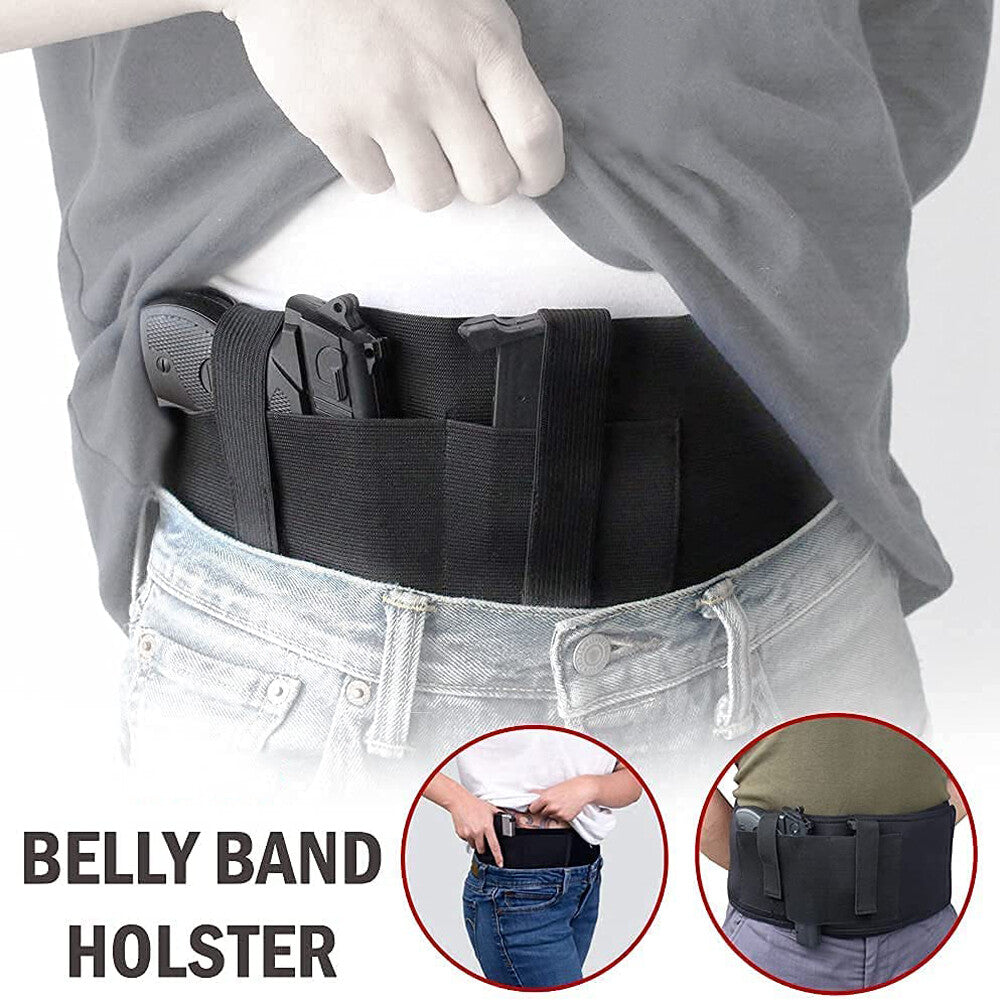 Concealed Carry Belly Band Holster with Spare Magazine & License Pouches