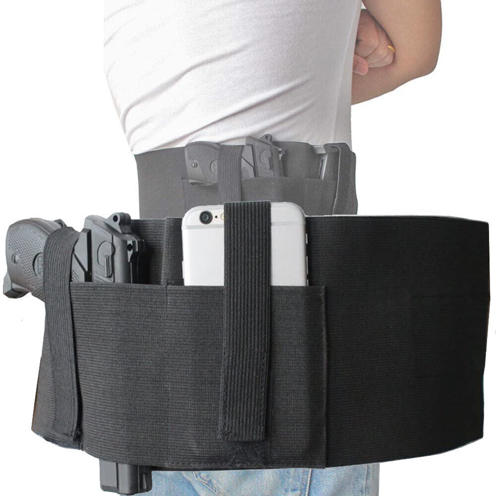 Concealed Carry Belly Band Holster with Spare Magazine & License Pouches