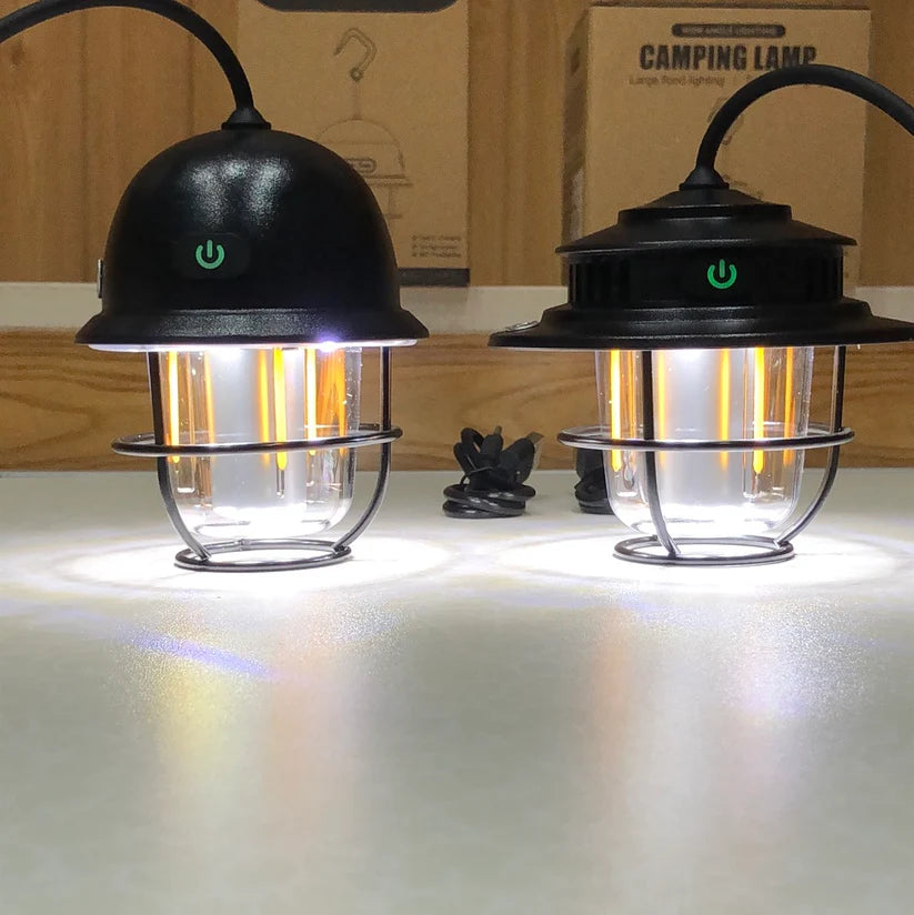 LED Lantern Vintage Portable Camping Light Type-C USB Rechargeable Tent Lamp Daily Waterproof for Hiking Fishing Emergency Lamp
