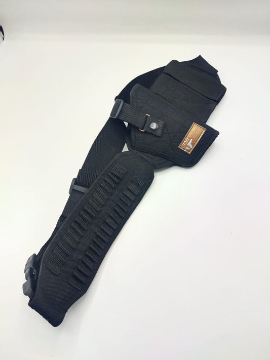 30 bore holster, 9mm pistol holster, black belt holster, tactical gun holster, pistol holster with mag pouch, dual magazine holster, concealed carry holster, gun holster Pakistan, black color gun holster, tactical belt holster, handgun accessories Pakistan, 9mm
