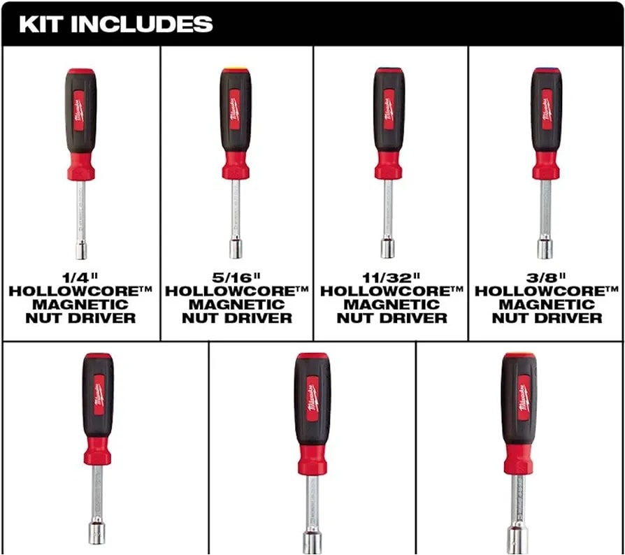 Milwaukee 48-22-2507 Magnetic SAE Driver Set – 7-Piece Hand Tool Kit (1/4" to 9/16")