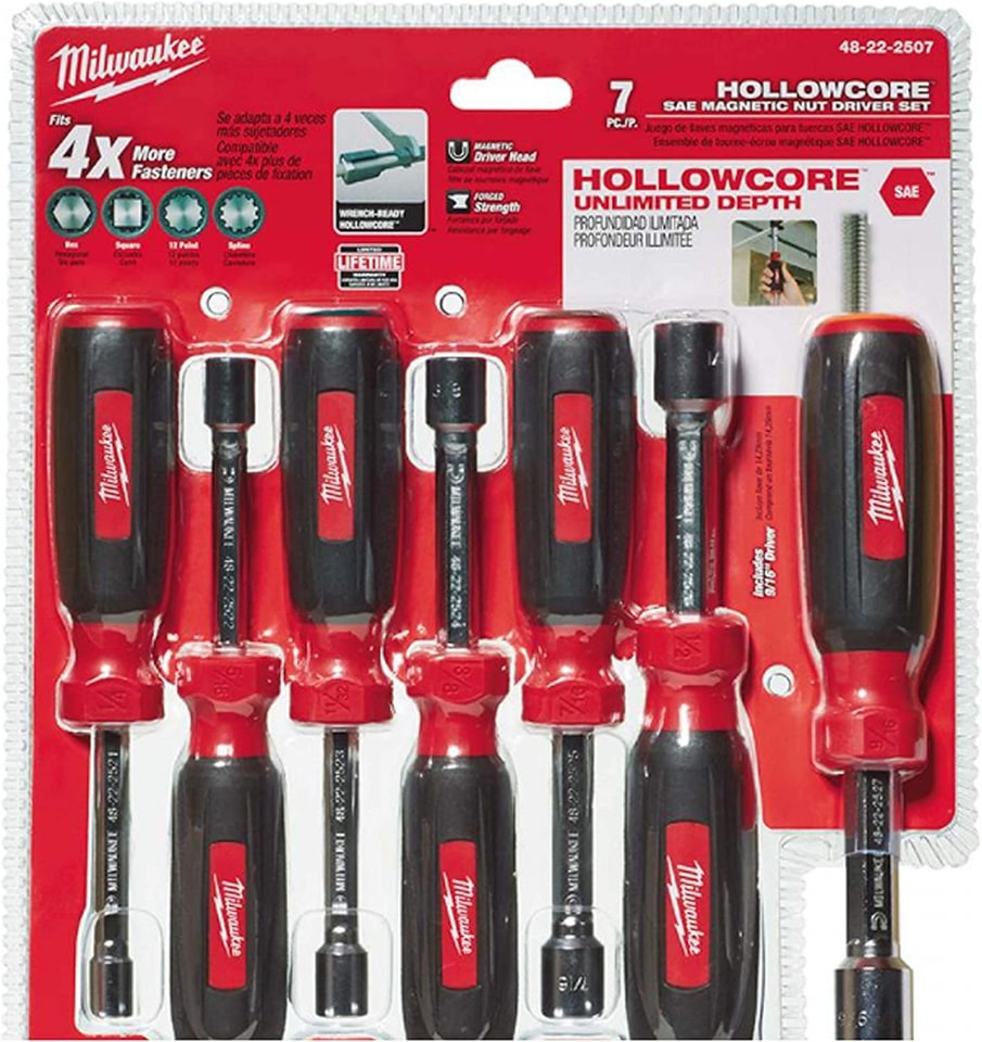 Milwaukee 48-22-2507 Magnetic SAE Driver Set – 7-Piece Hand Tool Kit (1/4" to 9/16")