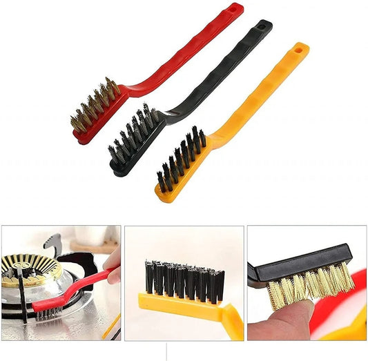 5-piece cleaning brush set with nylon, steel, and brass brushes
