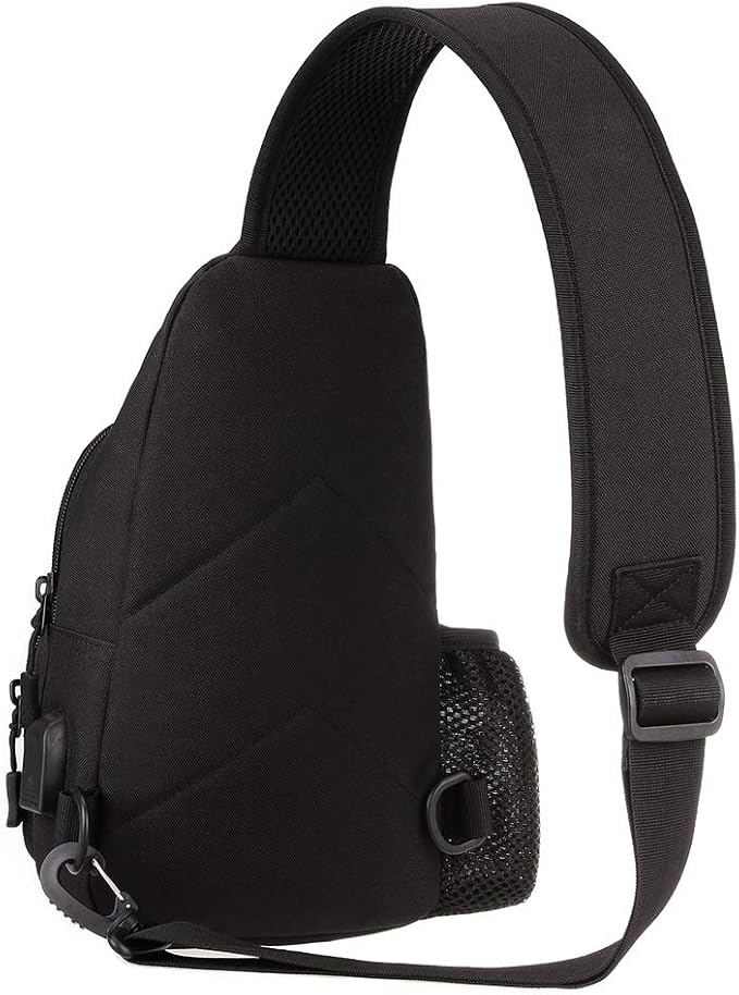 Sling Bag Chest Bag with USB Charging Port – Lightweight Crossbody Bag for Hiking, Cycling & Travel (Black)