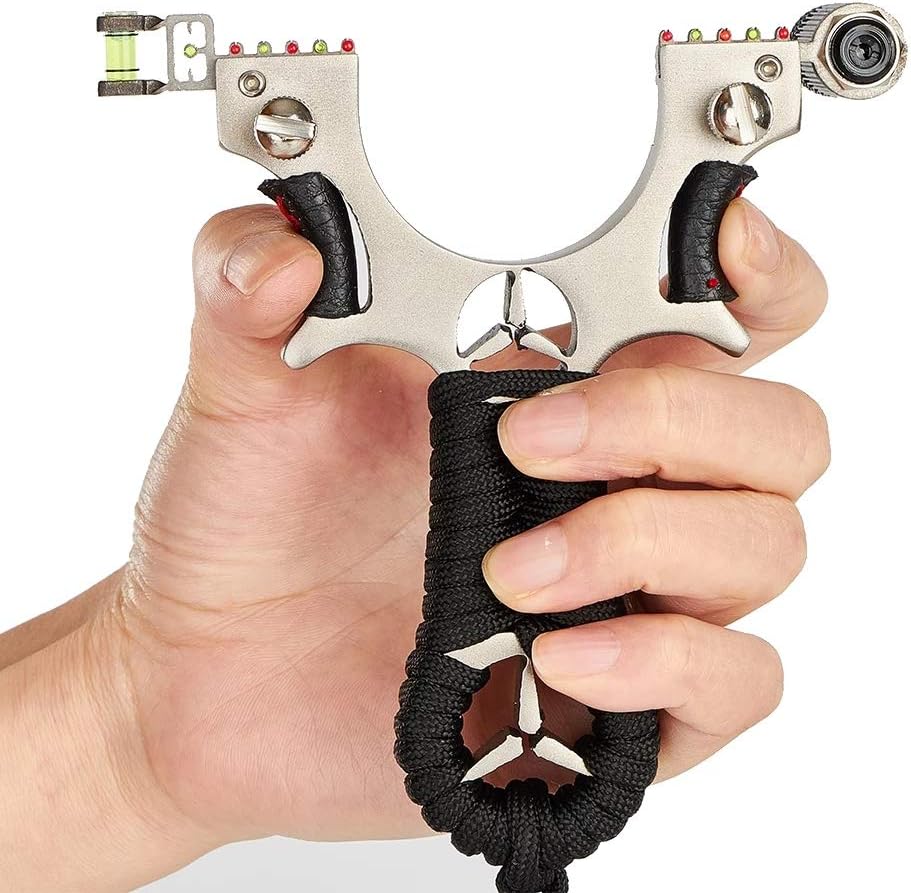 Adult Outdoor Slingshot, Professional Hunting Slingshot Set with Infrared Light Sight, Heavy Wrist Rocket Slingshot with Leveling Instrument