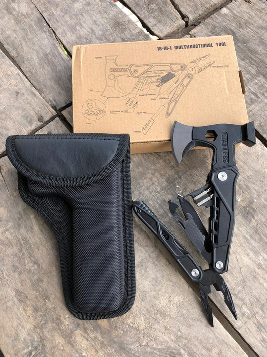 Multifunctional Hammer Axe, Portable Foldable Multitool Pier Screwdriver Axe with Whistle Camping