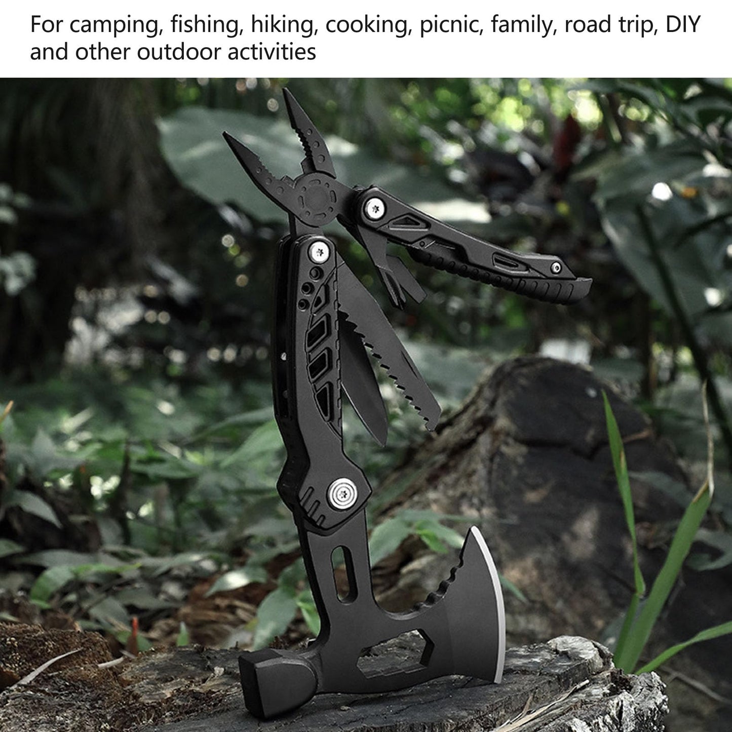 Multifunctional Hammer Axe, Portable Foldable Multitool Pier Screwdriver Axe with Whistle Camping