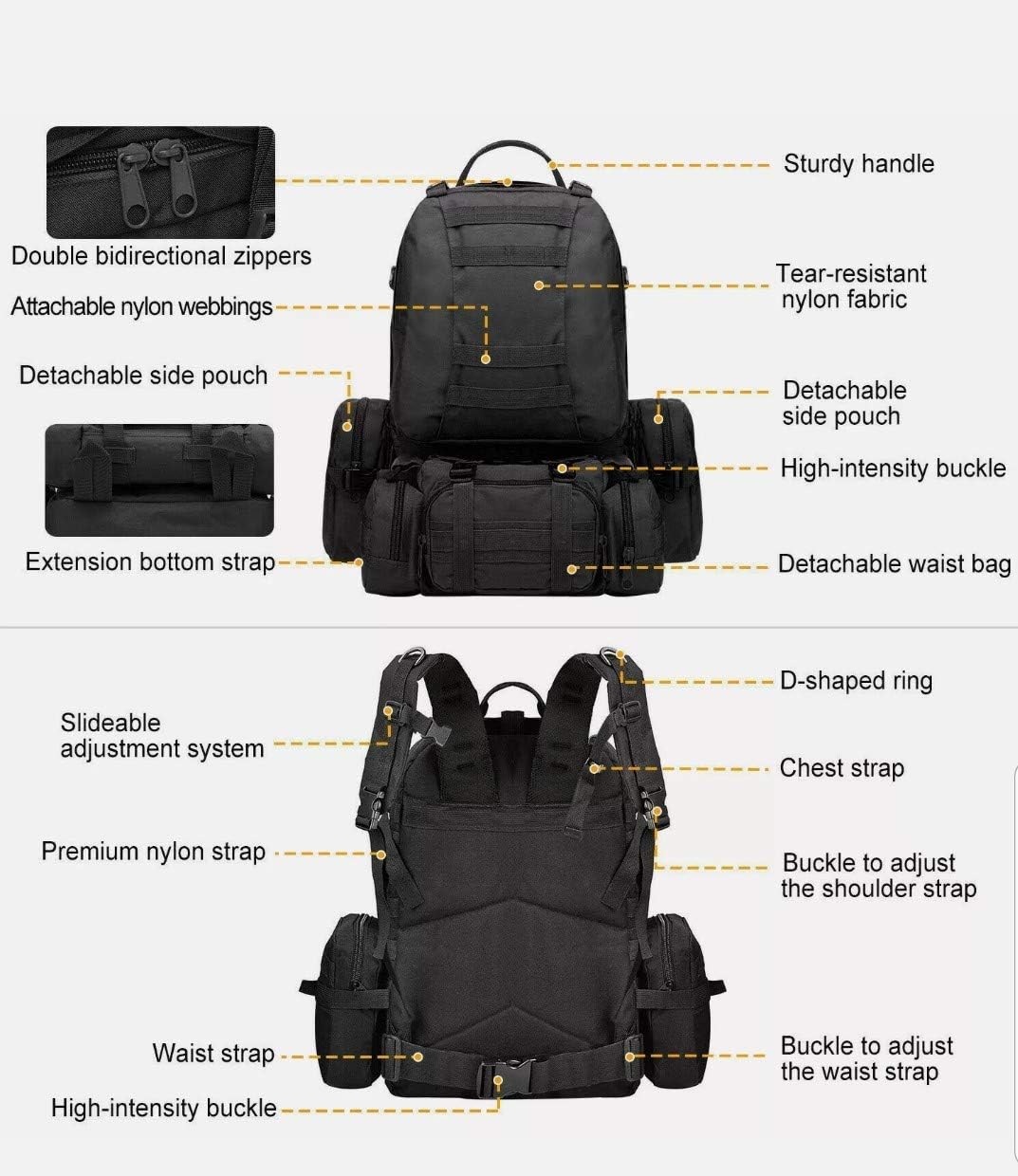 55L Military Tactical Bag – Large Outdoor Backpack for Camping, Hiking & Bug Out