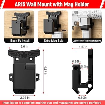 Rifle Wall Mount + PMAG – AR-15 Rifle Holder for Wall, Garage, or Gun Room | Secure Storage for .223/5.56 Rifles