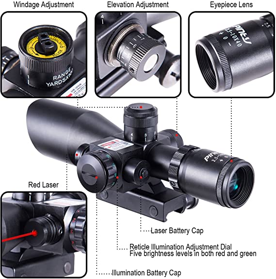 Pinty 2.5-10×40 AOEG, Red and Green Light Tactical Scope Sight