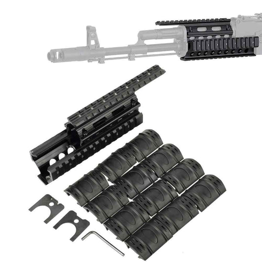 AK47 quad rail Pakistan, tactical handguard AK47, aluminum rail system, AK47 accessories Pakistan, picatinny rail handguard, gun accessories Pakistan, AK47 customization kit
