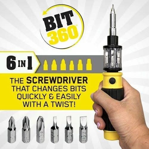 Bit 360 screwdriver with rotating 6-in-1 bit set