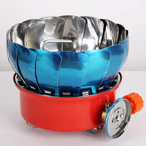 Portable stove with blue and red design