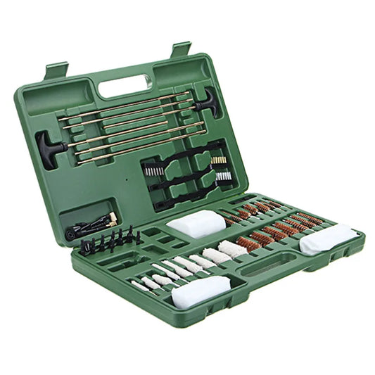 Green gun cleaning kit with various tools 