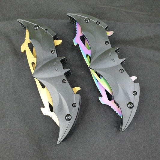 Compact and portable Batman folding tool with sleek golden finish