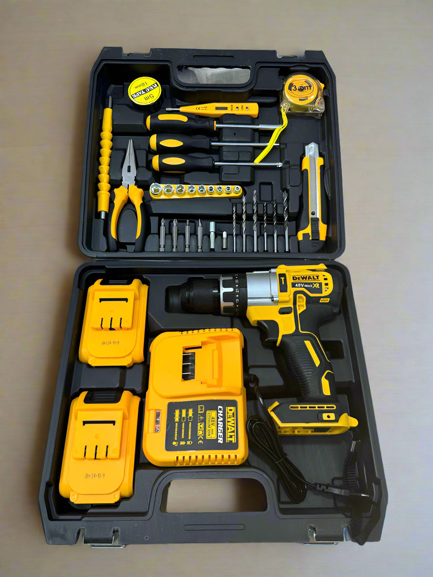 Dewalt 48V drill with storage case and accessories
