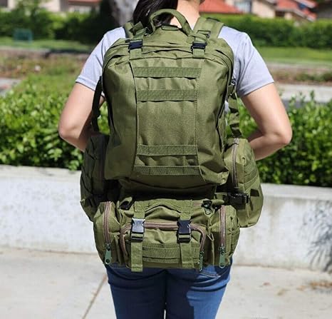 Durable 55L military-style backpack with adjustable straps
