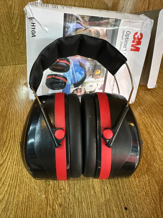 3M Peltor Optime 105 Over-the-Head Earmuffs (Model H10A), designed for hearing protection in extremely loud environments.