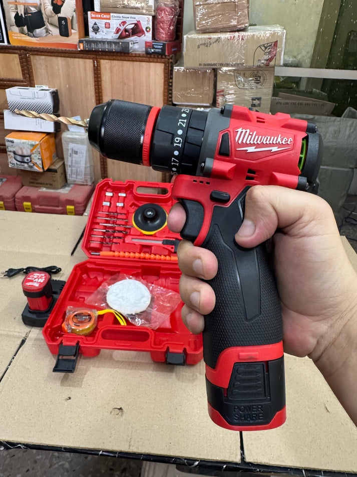 Ergonomic Milwaukee 28V cordless drill for construction and repair