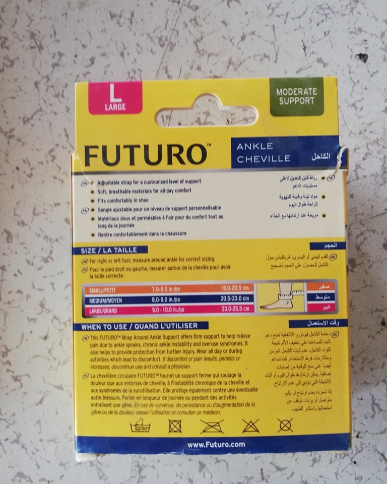 FUTURO wrap-around ankle support with adjustable straps for pain relief