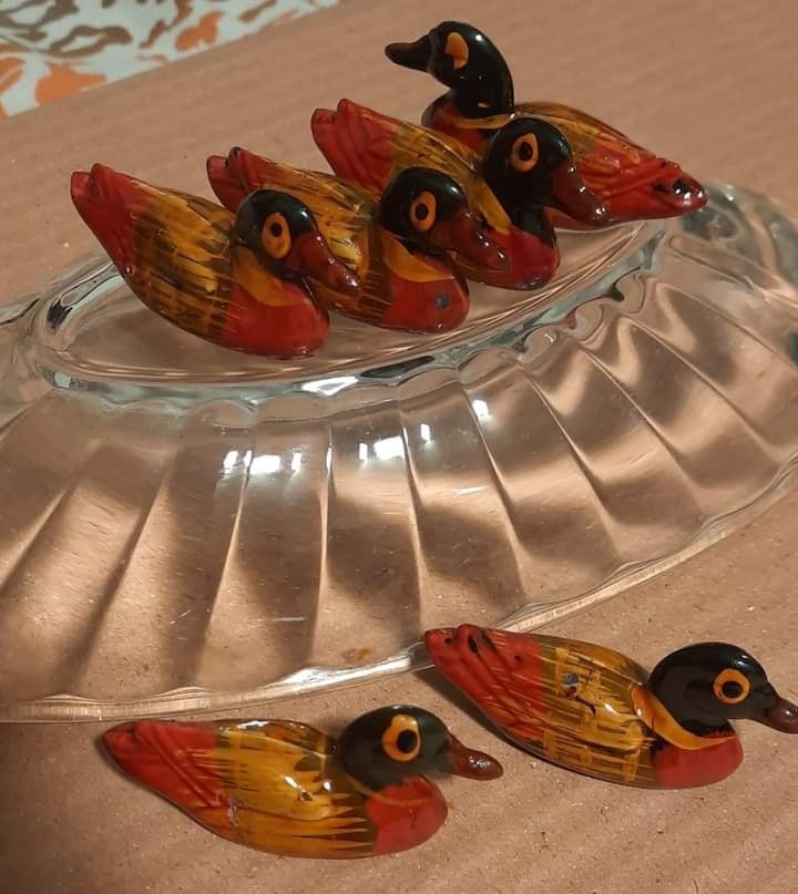 Hand-painted decorative duck set for garden or shelf