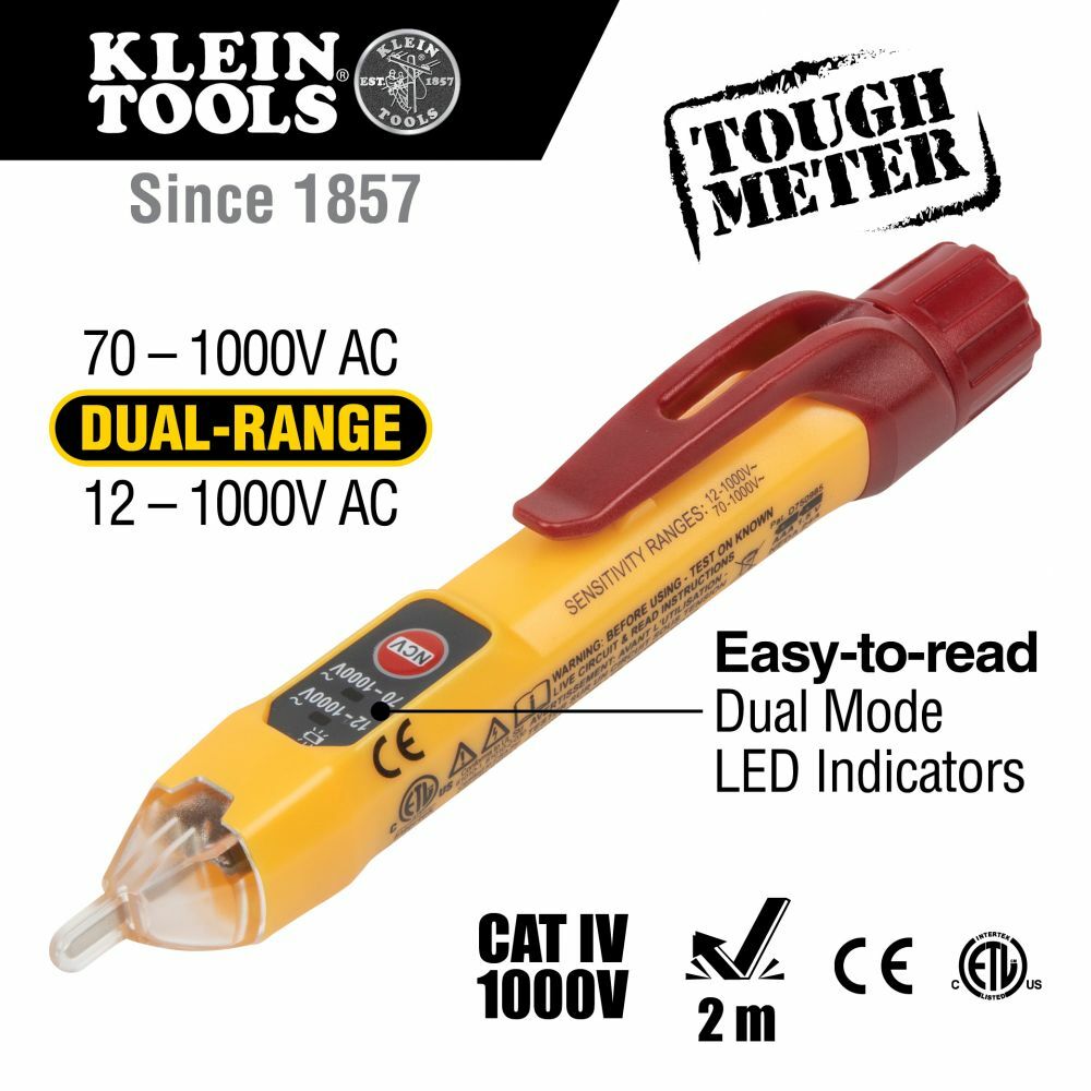 Klein Tools dual range voltage tester with red housing