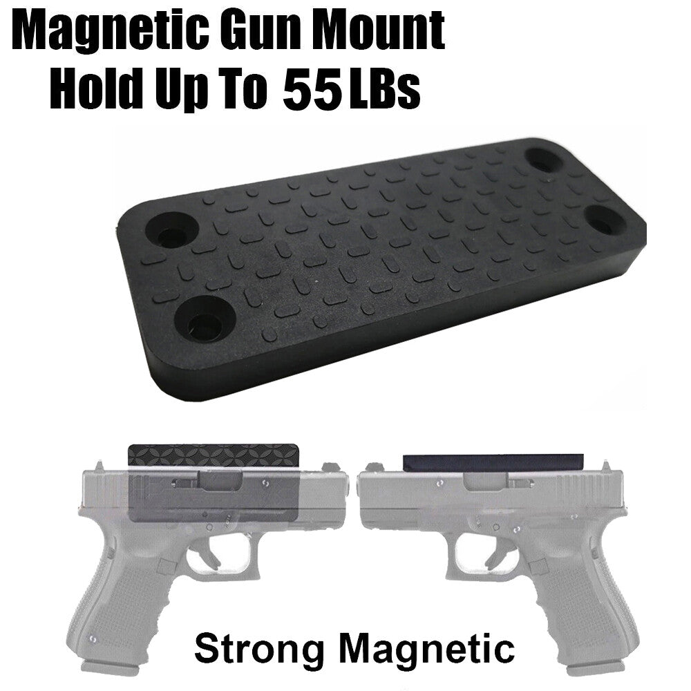 Black magnetic gun mount with text indicating weight capacity and magnetic strength 