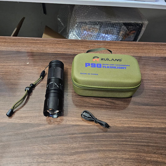 P90 flashlight Pakistan, long range flashlight, tactical flashlight Pakistan, rechargeable flashlight, LED flashlight high power, security flashlight Pakistan, police torch light, hunting flashlight Pakistan, USB flashlight, camping torch Pakistan, waterproof flashlight, night patrol torch, Karachi flashlight, Lahore flashlight, tactical torch for LEA, emergency torch Pakistan, zoomable flashlight, powerful flashlight Pakistan, high lumen flashlight, flashlight for power outage
