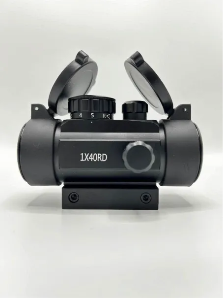 Black rifle scope with '1X40RD' marking on a white background