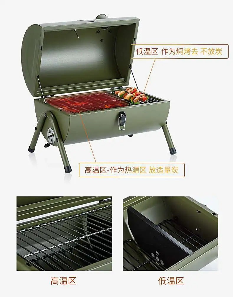 Stainless Steel Portable Barbecue Charcoal Grill – Foldable Outdoor BBQ for Camping, Picnic & Backyard Cooking