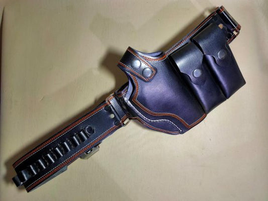 TT pistol holster, Chinese TT 30 bore holster, leather belt holster, holster with magazine pouch, dual mag pouch holster, gun holster Pakistan, leather TT holster, pistol belt holster, tactical leather holster, open carry holster, firearm accessories Pakistan, genuine leather gun holster
