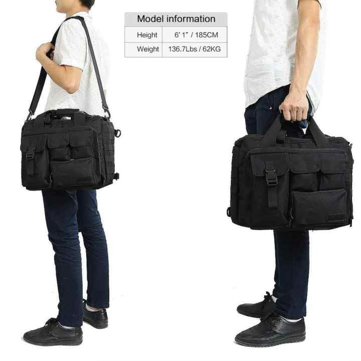"Water-resistant tactical bag with laptop protection"