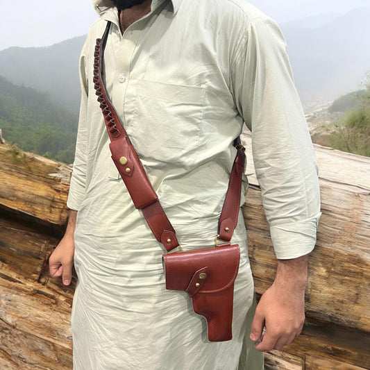 Genuine Leather Belly Holster for 9mm Pistols – Compatible with Glock, Zigana, Taurus, and Other Models