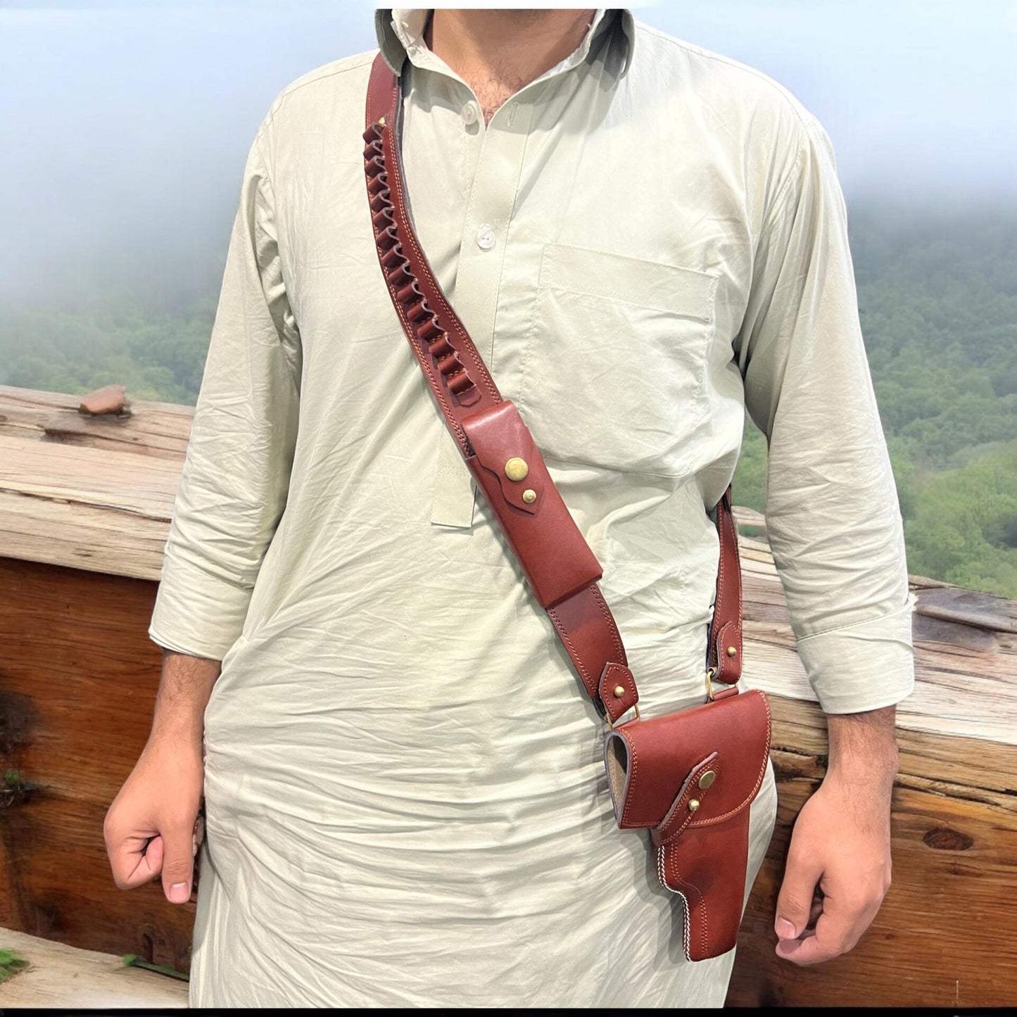 Genuine Leather Belly Holster for 9mm Pistols – Compatible with Glock, Zigana, Taurus, and Other Models