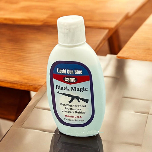 black magic liquid gun blue, gun color restoration, professional gun blue, firearm restoration liquid, gun finish restoration, blue gun liquid, gun care product Pakistan, gunsmith supplies, firearm maintenance, rust prevention gun blue, durable gun finish, weapon color restoration
