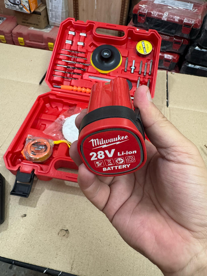Milwaukee Brushless 28V Cordless Drill Machine with Toolkit – Power Drill Set for Professionals & DIY