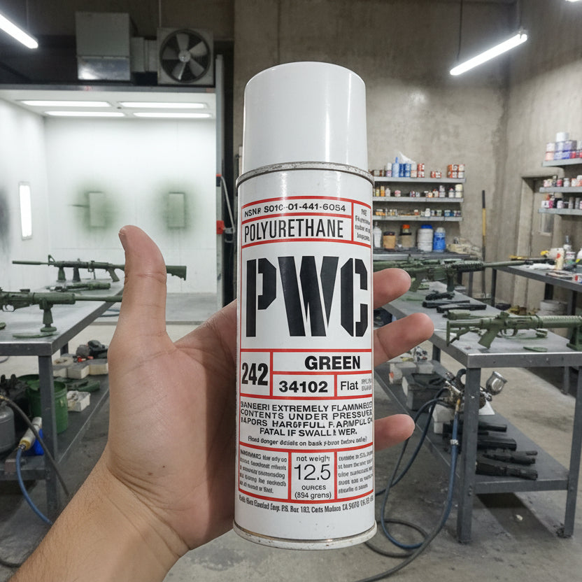 PWC Polyurethane aerosol spray paint in Green (Flat).