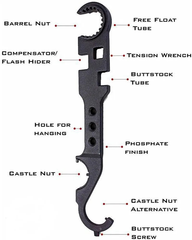 AR-15/M4 Steel Wrench for Removal and Installation of AR-15/M16 Barrels/AR15/M4 Stock Combo Wrench