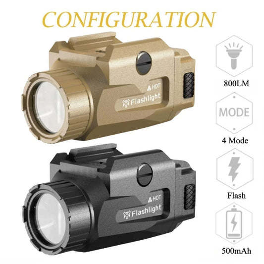 Mini Gun Light 800 Lumens Pistol Tactics Flashlight Rechargeable LED Torch for Outdoor Hunting Shooting Fit 20mm Rail Airsoft -