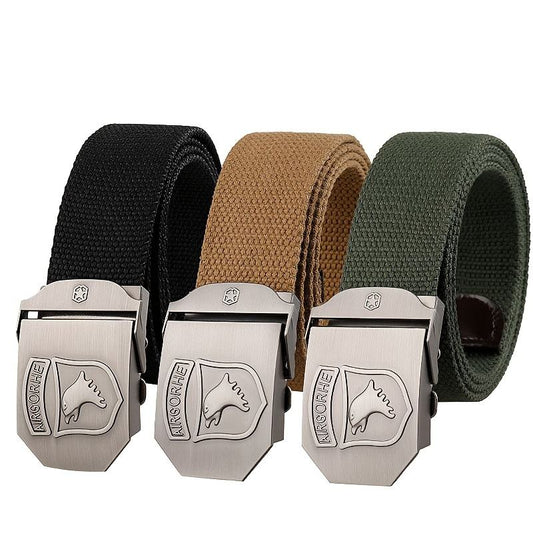 Men's Inner Waist Belt Polyester Cotton Zinc Alloy Automatic Buckle Leather Edging Wear