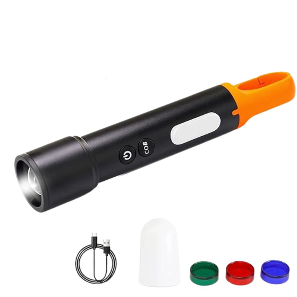 LED Light Rechargeable Tactical LED Flashlight – Zoomable with Camping COB Sidelight & Multicolor Lens