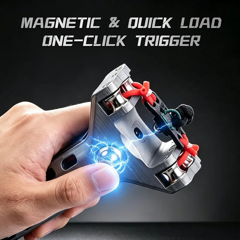 Semi Automatic Rapid Slingshot for Adult, Auto Loading  Easy Outdoor Sling Shot, Paired with Rubber Bands, Suitable for Shooting Range Practice and Backyard Game ( 1 Slingshot , 1 Mag, 1 Rubber ,  20 Piece  Pellets