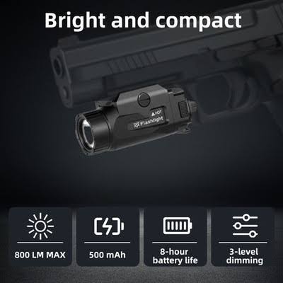 Mini Gun Light 800 Lumens Pistol Tactics Flashlight Rechargeable LED Torch for Outdoor Hunting Shooting Fit 20mm Rail Airsoft -