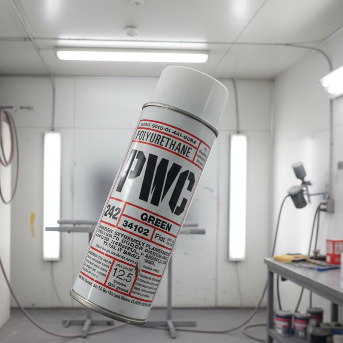 PWC Polyurethane aerosol spray paint in Green (Flat).